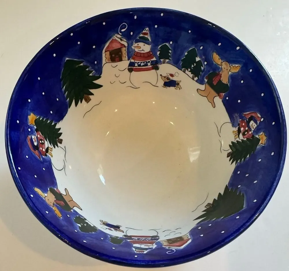 Vtg 2000 St. Nicholas Square Snowman Mixing Bowl Large Holiday Winter